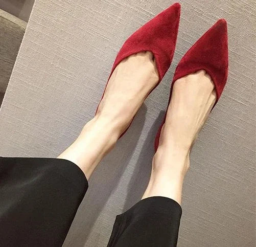 Shallow Women's Shoes Red Pointed Toe Work Low Heel Elegant Ladies Footwear with Discount on Offer Young Vacation Fashion Spring