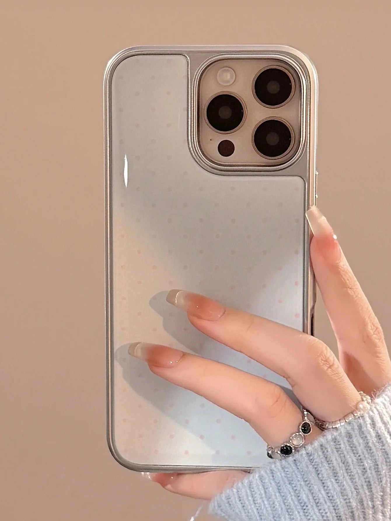 insRetro Polka point Silver Edge Epoxy Phone Case TPU Anti-drop Phone Case For iPhone XR/11/12/13/14/15/16/17 Pro Max Phone Case