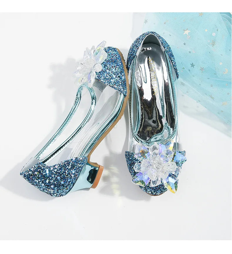 туфли для девочки Girls Princess Shoes Spring New Children Show High Heel Shoe Beautiful Girl Transparent Crystal Shoe Kids Shoe