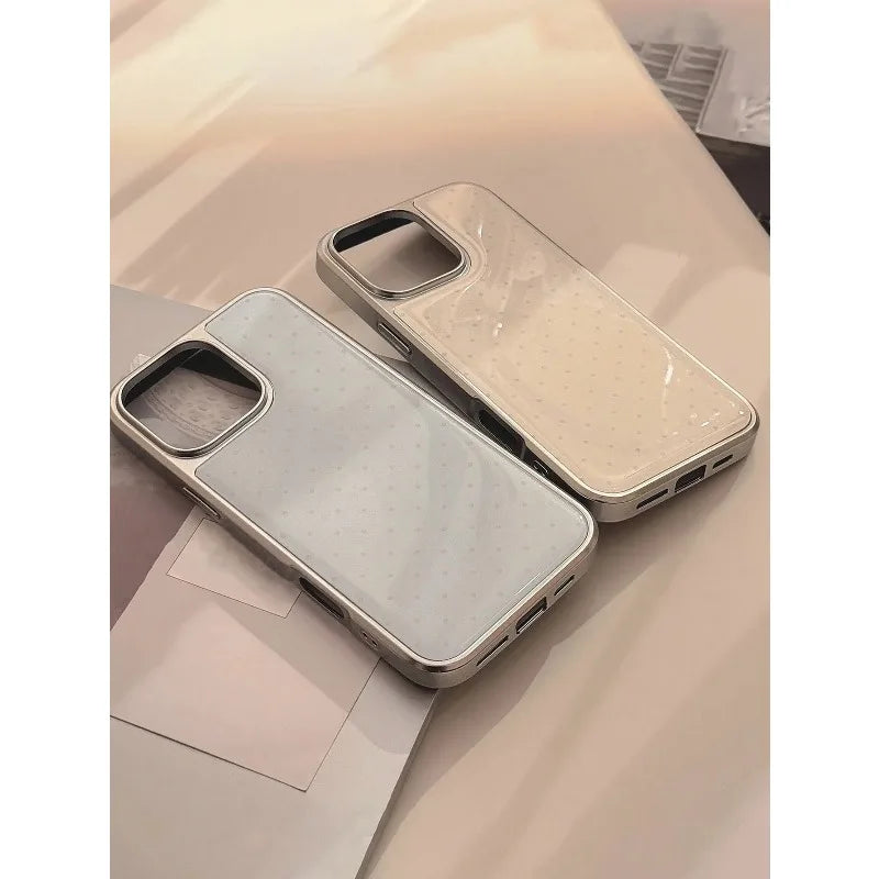 insRetro Polka point Silver Edge Epoxy Phone Case TPU Anti-drop Phone Case For iPhone XR/11/12/13/14/15/16/17 Pro Max Phone Case