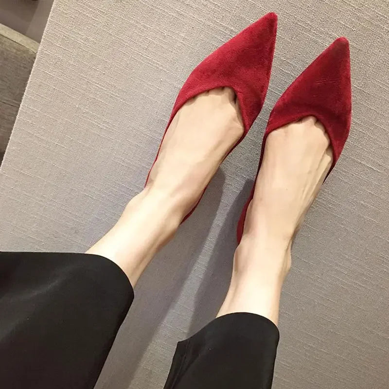 Shallow Women's Shoes Red Pointed Toe Work Low Heel Elegant Ladies Footwear with Discount on Offer Young Vacation Fashion Spring