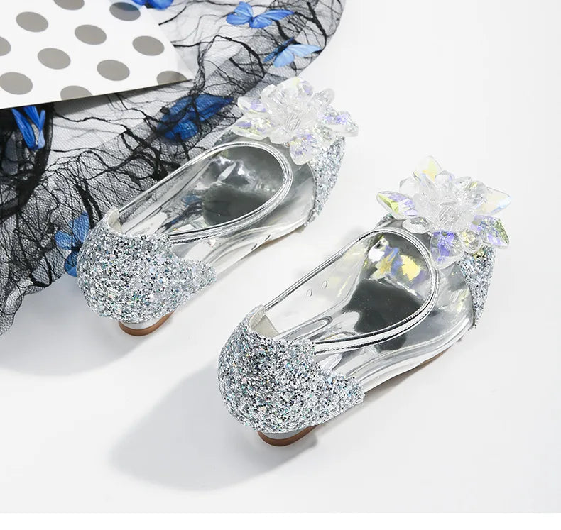 туфли для девочки Girls Princess Shoes Spring New Children Show High Heel Shoe Beautiful Girl Transparent Crystal Shoe Kids Shoe