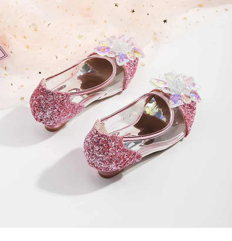 туфли для девочки Girls Princess Shoes Spring New Children Show High Heel Shoe Beautiful Girl Transparent Crystal Shoe Kids Shoe