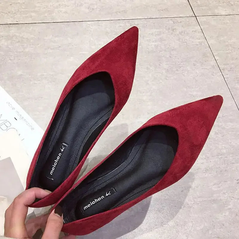Shallow Women's Shoes Red Pointed Toe Work Low Heel Elegant Ladies Footwear with Discount on Offer Young Vacation Fashion Spring