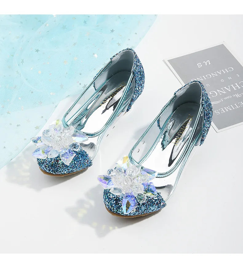 туфли для девочки Girls Princess Shoes Spring New Children Show High Heel Shoe Beautiful Girl Transparent Crystal Shoe Kids Shoe