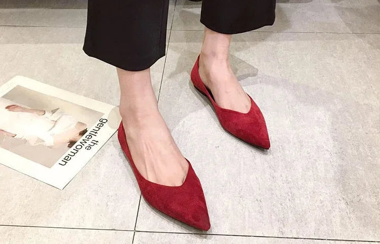 Shallow Women's Shoes Red Pointed Toe Work Low Heel Elegant Ladies Footwear with Discount on Offer Young Vacation Fashion Spring