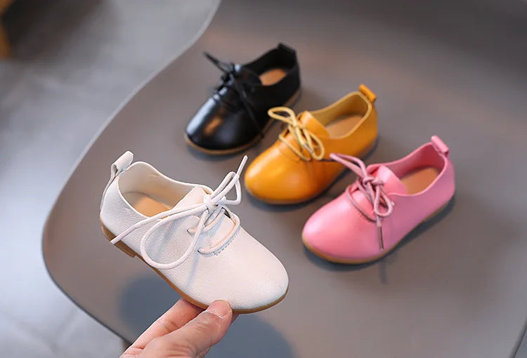 Korean version fashion girls small leather shoes British style lace up foreign-style low-top princess shoes kids outdoor breatha