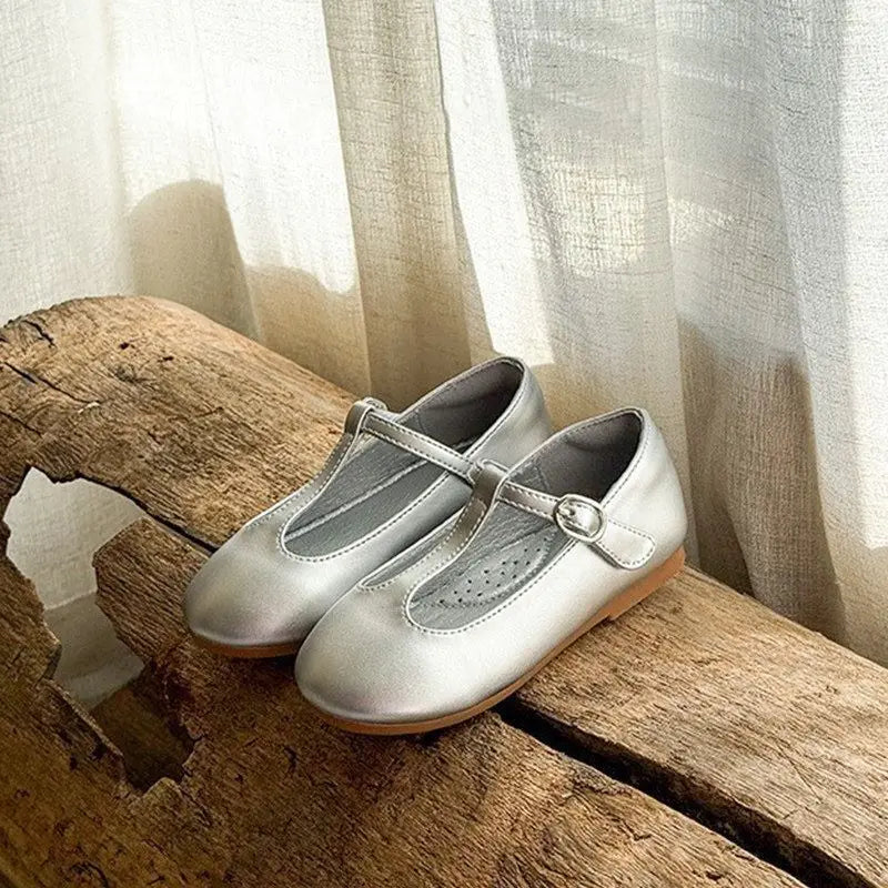 Kids'Casual Shoes PU Leather Solid Color Spring Shoes For Girls Anti-slip Designer Flat Bottom Sliver Black Shoes Size 22-32
