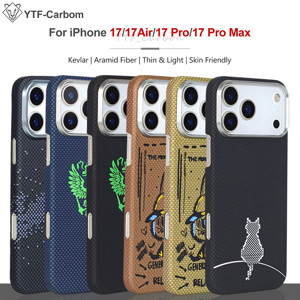 YTF Fiber for iPhone 17 17 Pro Max Mobile Phone Case Ultra-Thin Kevlar Aramid Phone Case Magnetic iPhone 17Pro 17 Air Phone Case