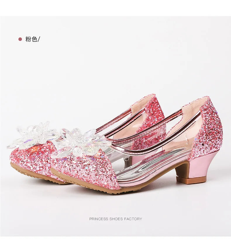 туфли для девочки Girls Princess Shoes Spring New Children Show High Heel Shoe Beautiful Girl Transparent Crystal Shoe Kids Shoe
