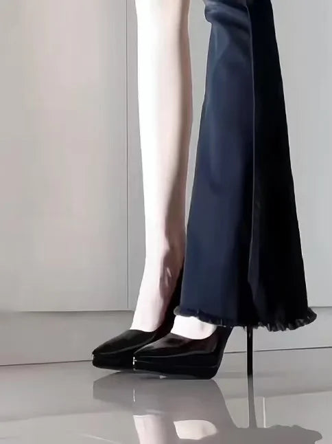 Pointed Toe High Heels Women's Shoes Comfortable Red Sole Waterproof Platform Spring Autumn Etiquette New 2025 Thin Heel