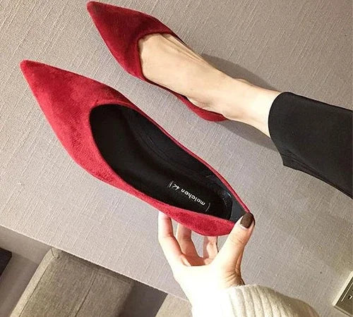 Shallow Women's Shoes Red Pointed Toe Work Low Heel Elegant Ladies Footwear with Discount on Offer Young Vacation Fashion Spring