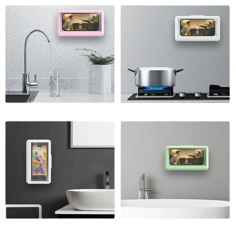 Fixed Waterproof and Anti-fog Mobile Phone Case Self-adhesive for Bathroom Shower Phone Holder Waterproof Touched Shower Phone