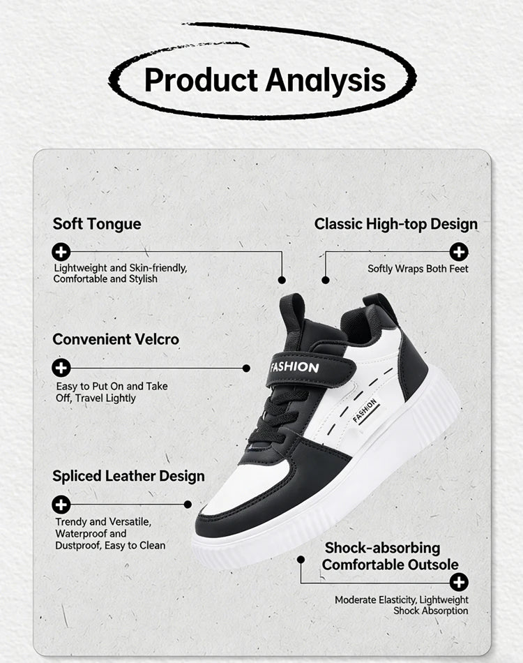 Kids PU Leather Sneakers Casual Basketball Shoes for Boys Trendy Sports Trainers Breathable Non-slip Children Footwear