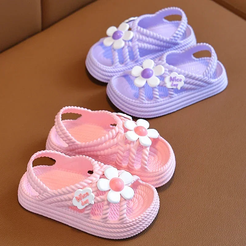 Girls Summer Flower Slippers – Lightweight Non-Slip Kids Sandals