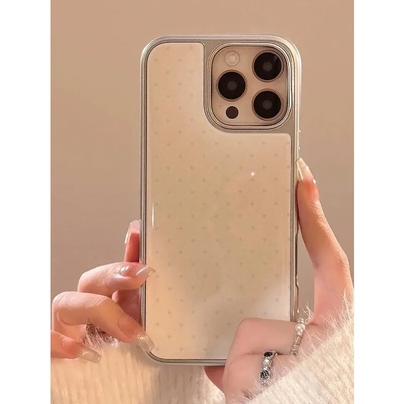 insRetro Polka point Silver Edge Epoxy Phone Case TPU Anti-drop Phone Case For iPhone XR/11/12/13/14/15/16/17 Pro Max Phone Case