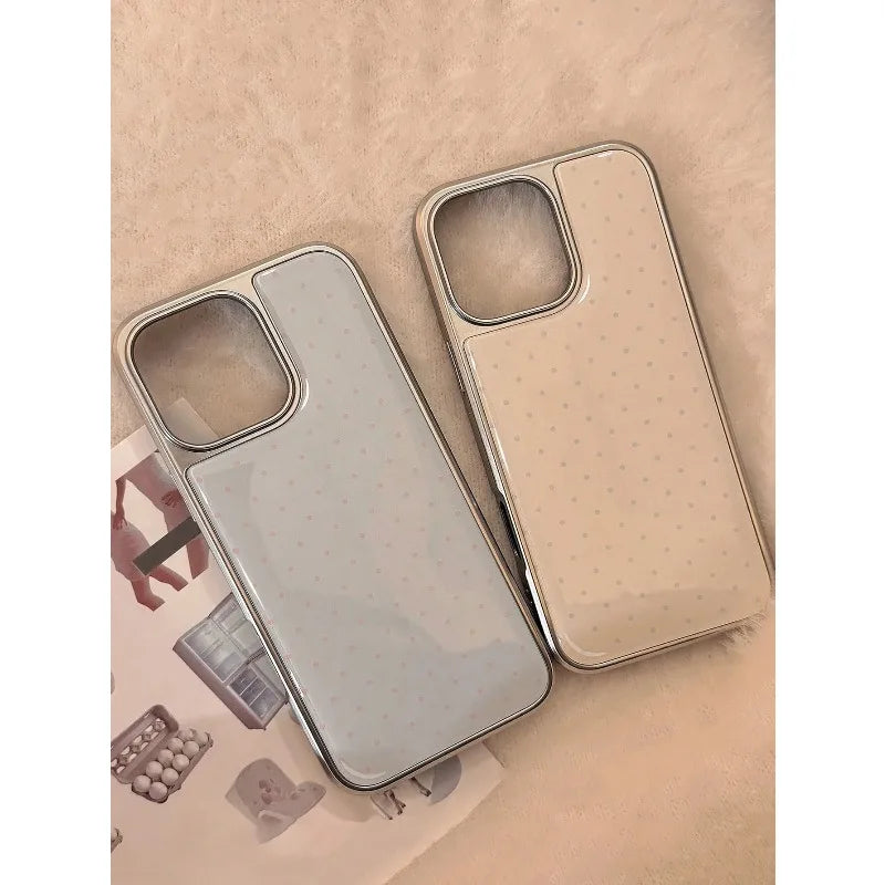 insRetro Polka point Silver Edge Epoxy Phone Case TPU Anti-drop Phone Case For iPhone XR/11/12/13/14/15/16/17 Pro Max Phone Case