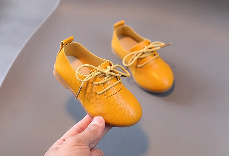 Korean version fashion girls small leather shoes British style lace up foreign-style low-top princess shoes kids outdoor breatha