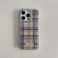 Retro Plaid Silver Edge Epoxy Phone Case TPU Anti-drop Phone Case For iPhone XR/11/12/13/14/15/16/17 Pro Max Phone Case