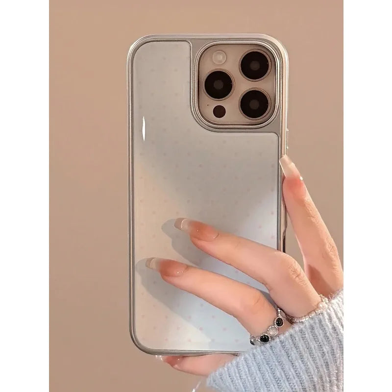 insRetro Polka point Silver Edge Epoxy Phone Case TPU Anti-drop Phone Case For iPhone XR/11/12/13/14/15/16/17 Pro Max Phone Case
