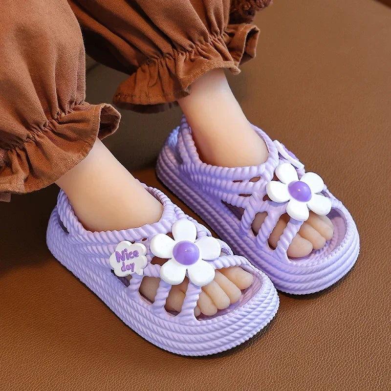 Girls Summer Flower Slippers – Lightweight Non-Slip Kids Sandals