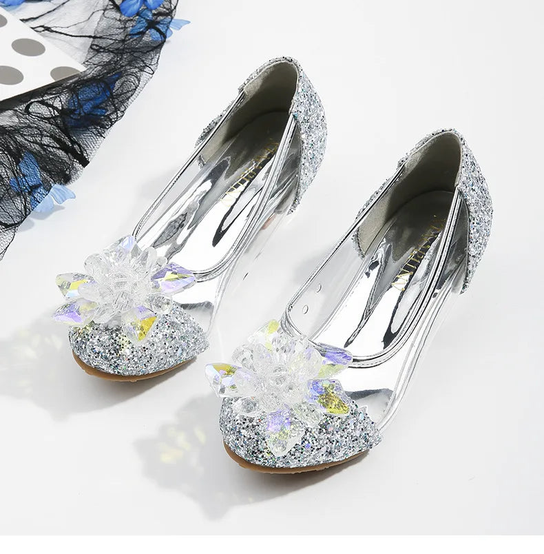 туфли для девочки Girls Princess Shoes Spring New Children Show High Heel Shoe Beautiful Girl Transparent Crystal Shoe Kids Shoe