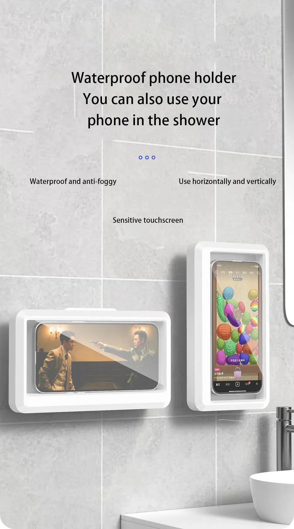 Fixed Waterproof and Anti-fog Mobile Phone Case Self-adhesive for Bathroom Shower Phone Holder Waterproof Touched Shower Phone