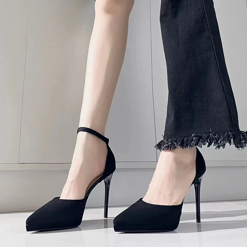 Pointed Toe High Heels Women's Shoes Comfortable Red Sole Waterproof Platform Spring Autumn Etiquette New 2025 Thin Heel