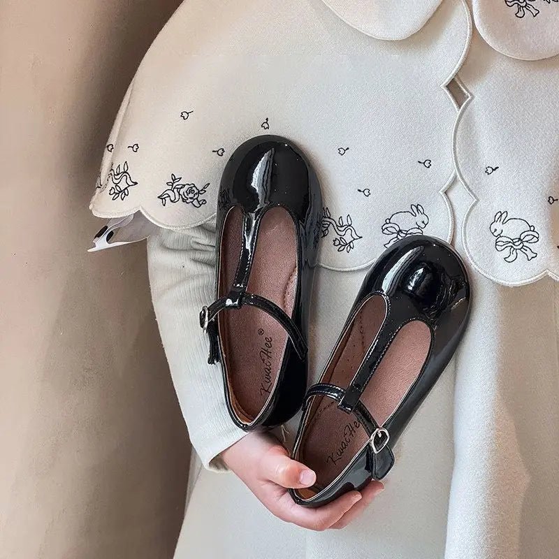 Kids'Casual Shoes PU Leather Solid Color Spring Shoes For Girls Anti-slip Designer Flat Bottom Sliver Black Shoes Size 22-32
