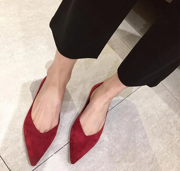 Shallow Women's Shoes Red Pointed Toe Work Low Heel Elegant Ladies Footwear with Discount on Offer Young Vacation Fashion Spring