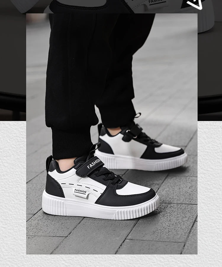 Kids PU Leather Sneakers Casual Basketball Shoes for Boys Trendy Sports Trainers Breathable Non-slip Children Footwear