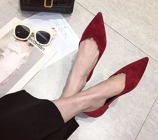 Shallow Women's Shoes Red Pointed Toe Work Low Heel Elegant Ladies Footwear with Discount on Offer Young Vacation Fashion Spring