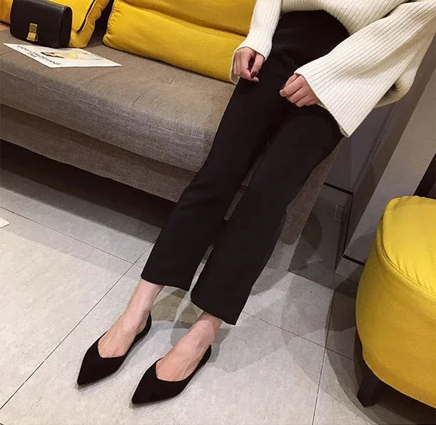 Shallow Women's Shoes Red Pointed Toe Work Low Heel Elegant Ladies Footwear with Discount on Offer Young Vacation Fashion Spring