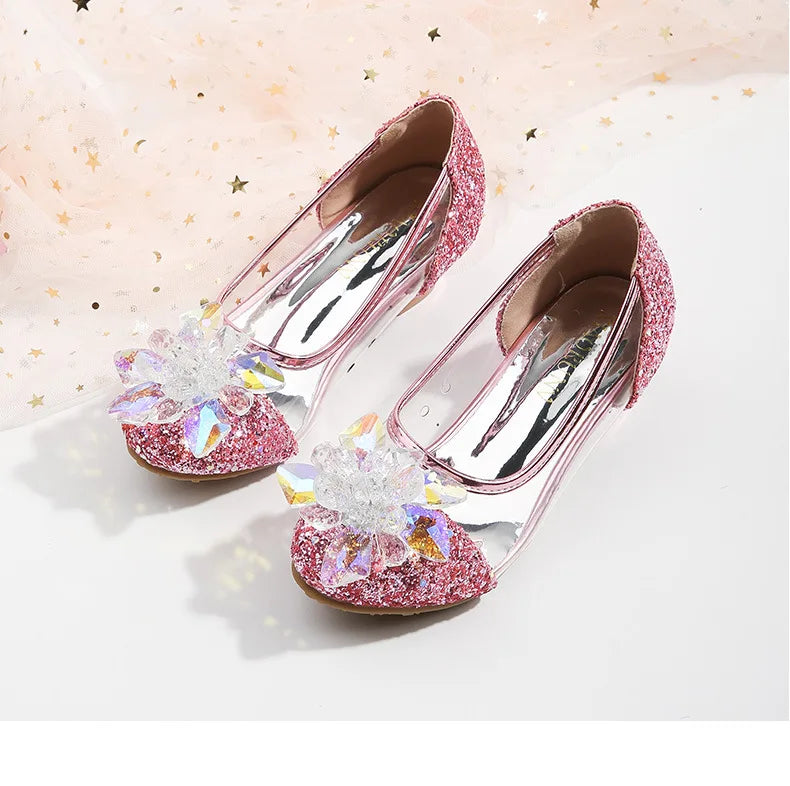 туфли для девочки Girls Princess Shoes Spring New Children Show High Heel Shoe Beautiful Girl Transparent Crystal Shoe Kids Shoe