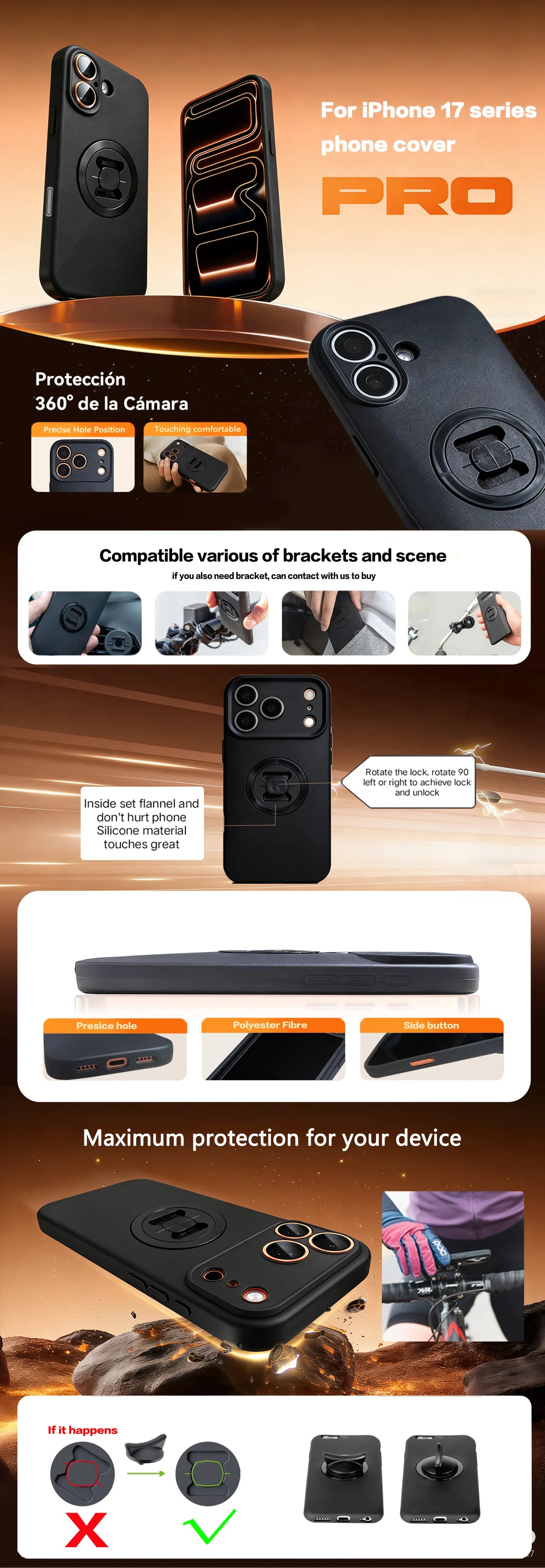 Phone Holder Mobile Phone Case for iPhone 17 17Pro 17Air 17ProMax Motorcycle/Bike Moto Mount Cell Phone Cover Shockproof Case