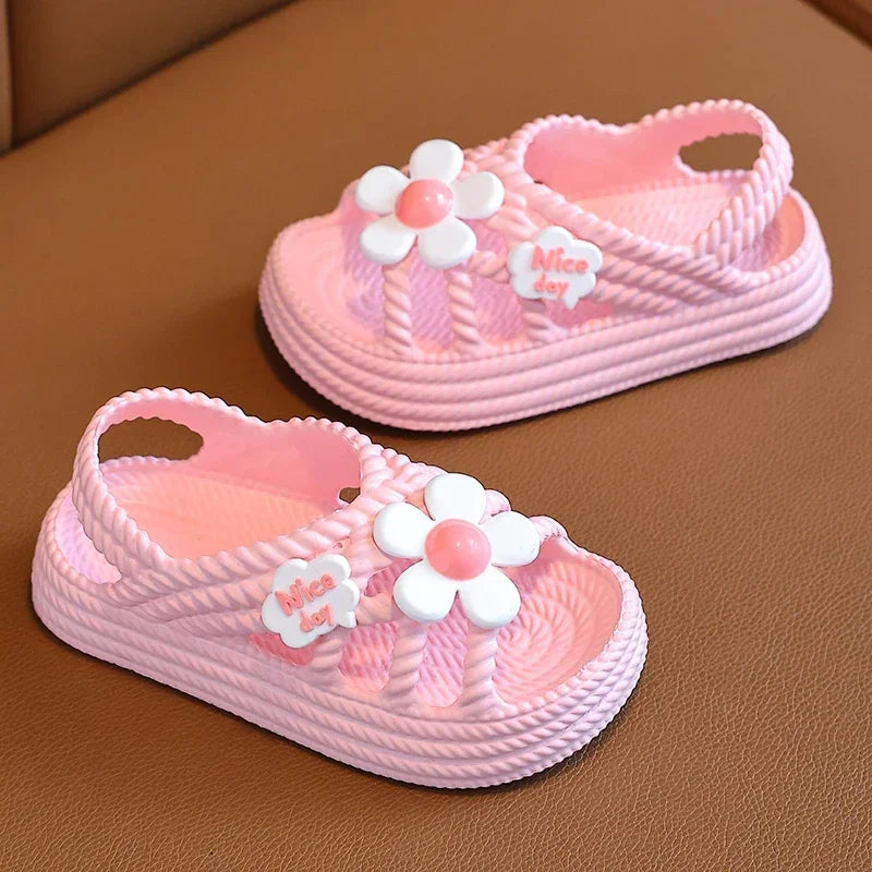 Girls Summer Flower Slippers – Lightweight Non-Slip Kids Sandals