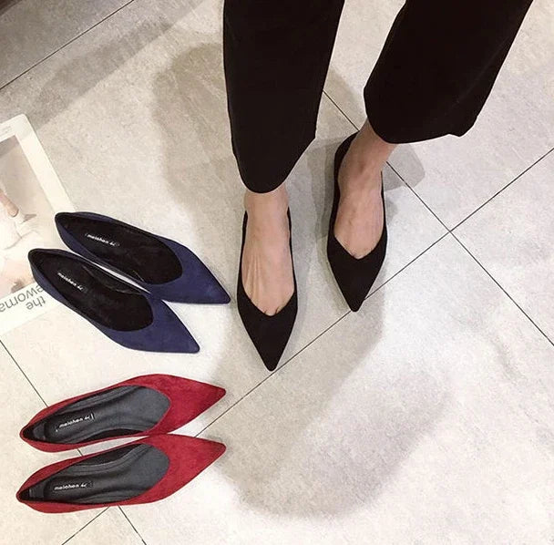 Shallow Women's Shoes Red Pointed Toe Work Low Heel Elegant Ladies Footwear with Discount on Offer Young Vacation Fashion Spring