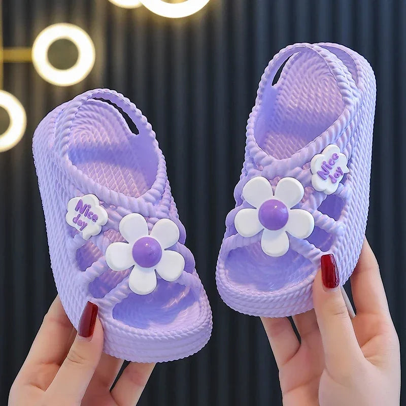Girls Summer Flower Slippers – Lightweight Non-Slip Kids Sandals