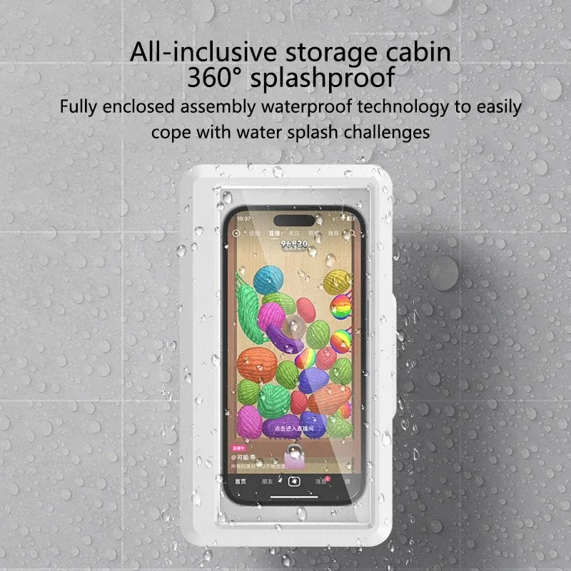 Fixed Waterproof and Anti-fog Mobile Phone Case Self-adhesive for Bathroom Shower Phone Holder Waterproof Touched Shower Phone