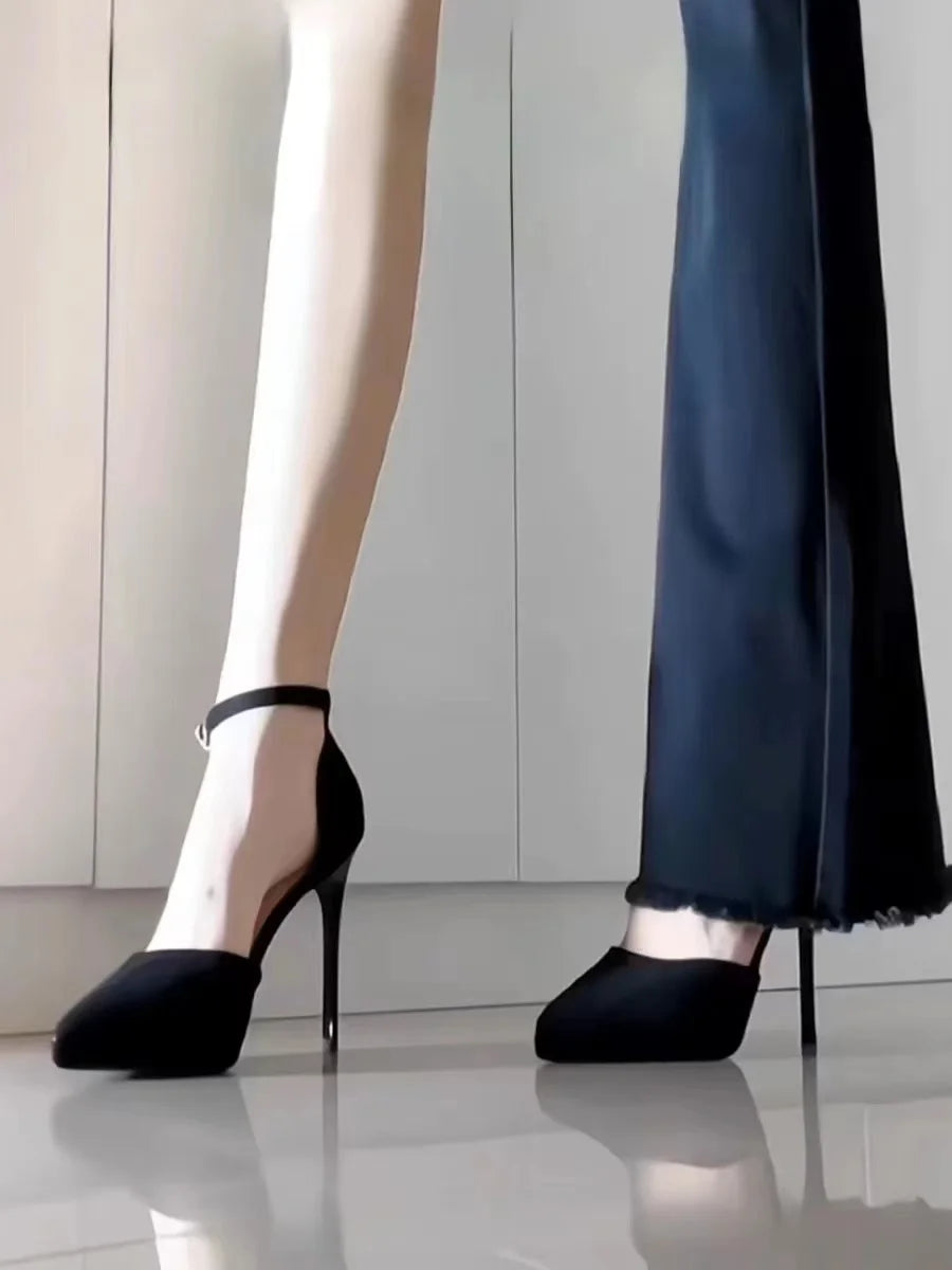 Pointed Toe High Heels Women's Shoes Comfortable Red Sole Waterproof Platform Spring Autumn Etiquette New 2025 Thin Heel