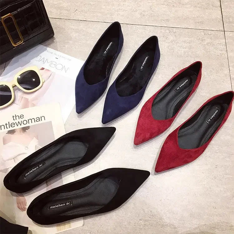 Shallow Women's Shoes Red Pointed Toe Work Low Heel Elegant Ladies Footwear with Discount on Offer Young Vacation Fashion Spring