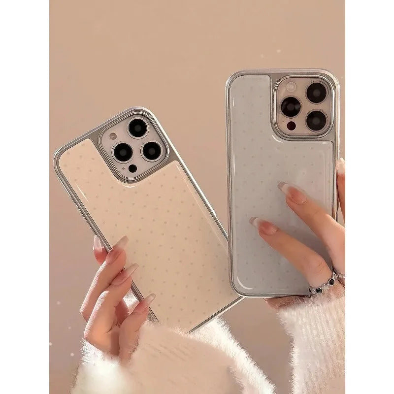insRetro Polka point Silver Edge Epoxy Phone Case TPU Anti-drop Phone Case For iPhone XR/11/12/13/14/15/16/17 Pro Max Phone Case