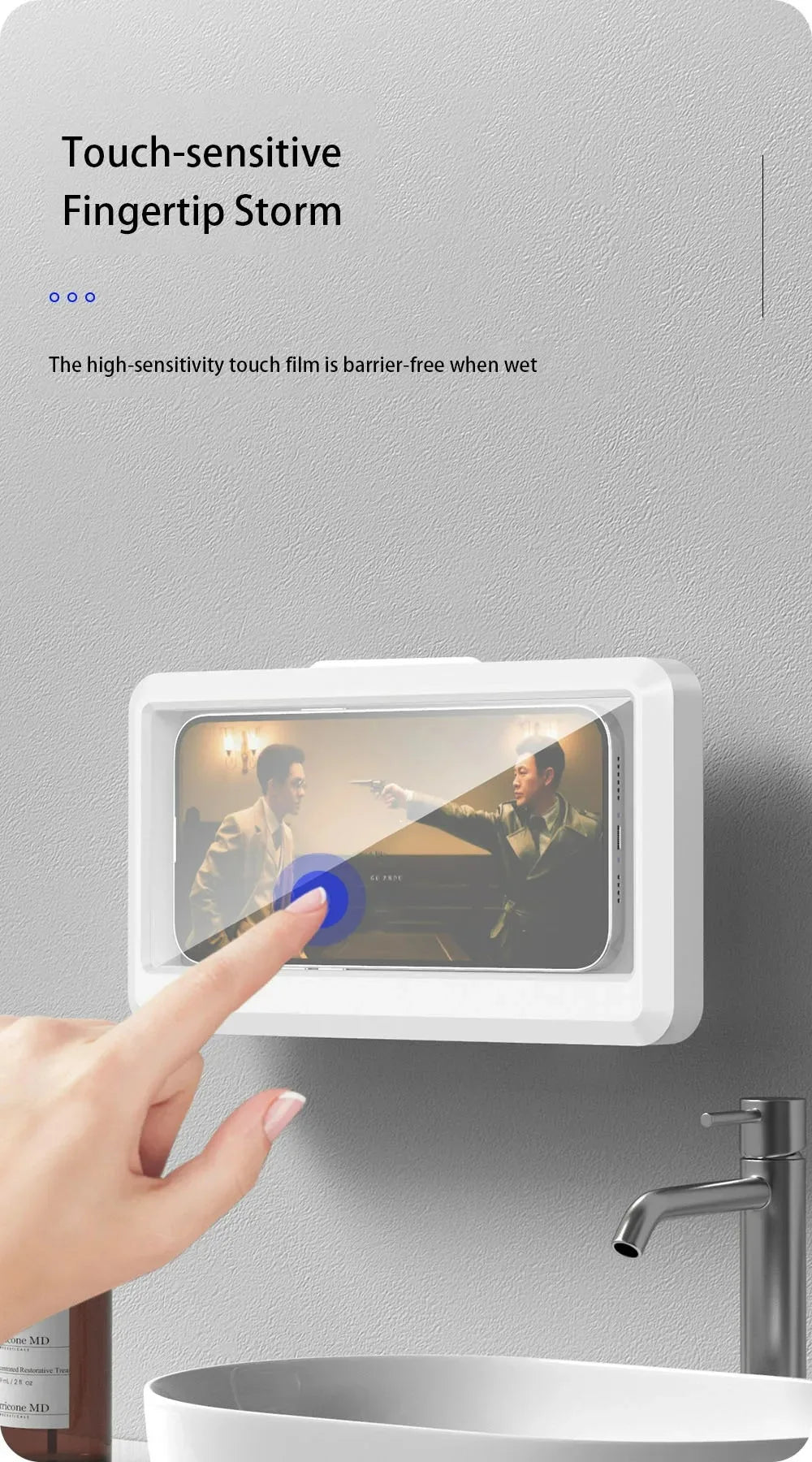 Fixed Waterproof and Anti-fog Mobile Phone Case Self-adhesive for Bathroom Shower Phone Holder Waterproof Touched Shower Phone