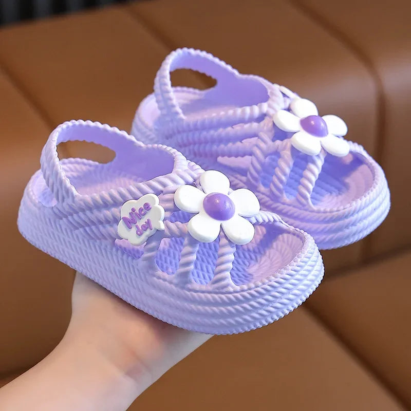 Girls Summer Flower Slippers – Lightweight Non-Slip Kids Sandals