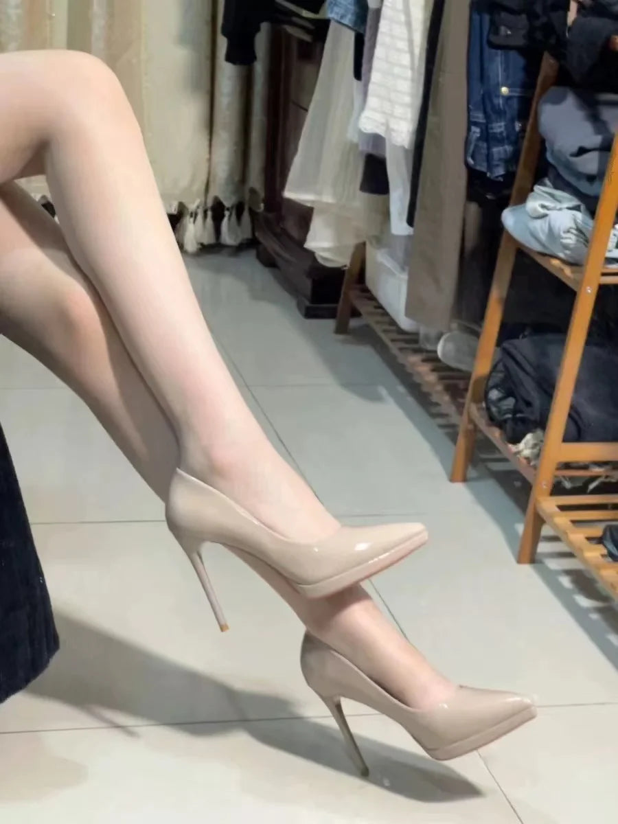 Pointed Toe High Heels Women's Shoes Comfortable Red Sole Waterproof Platform Spring Autumn Etiquette New 2025 Thin Heel