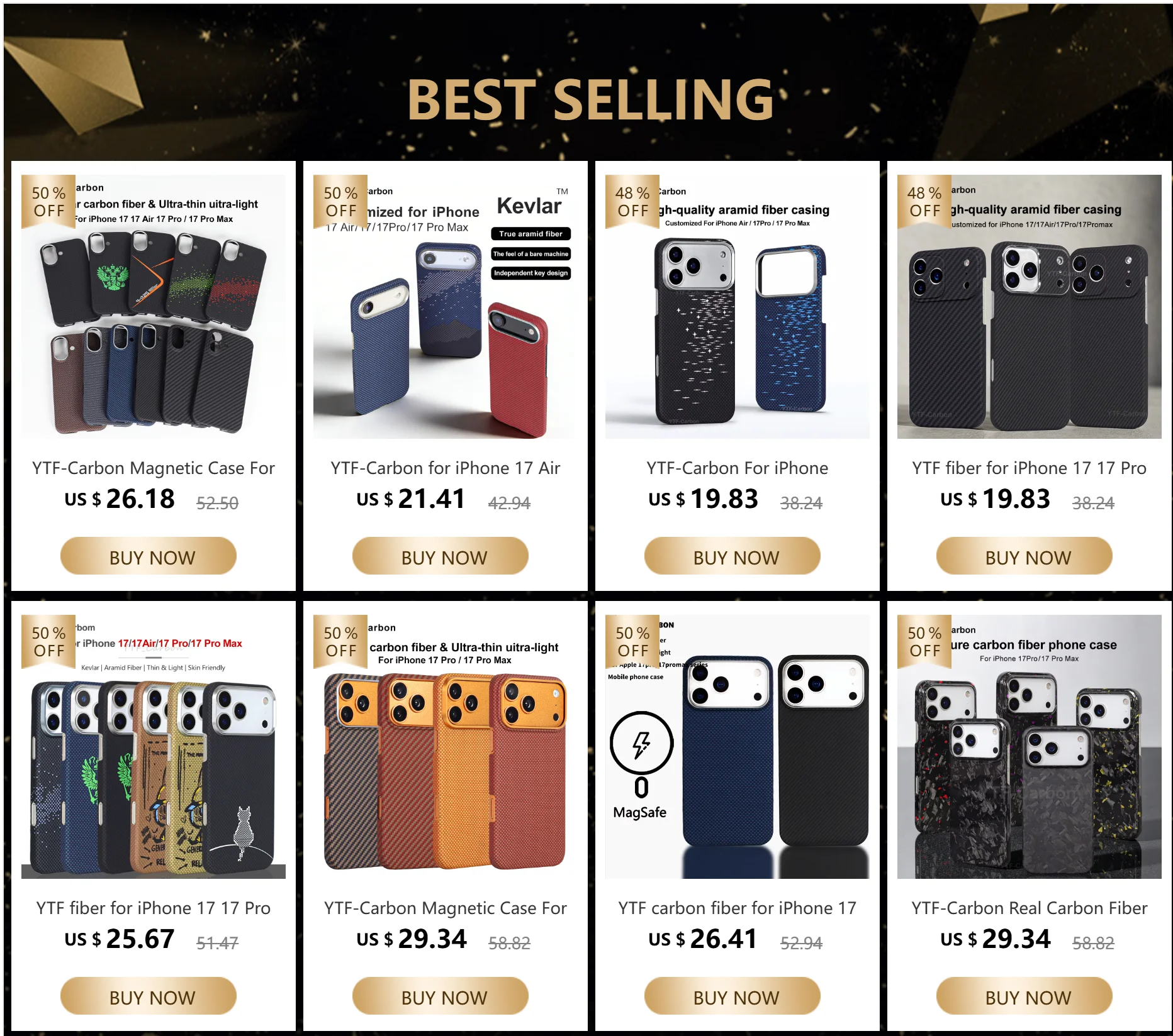 YTF Fiber for iPhone 17 17 Pro Max Mobile Phone Case Ultra-Thin Kevlar Aramid Phone Case Magnetic iPhone 17Pro 17 Air Phone Case