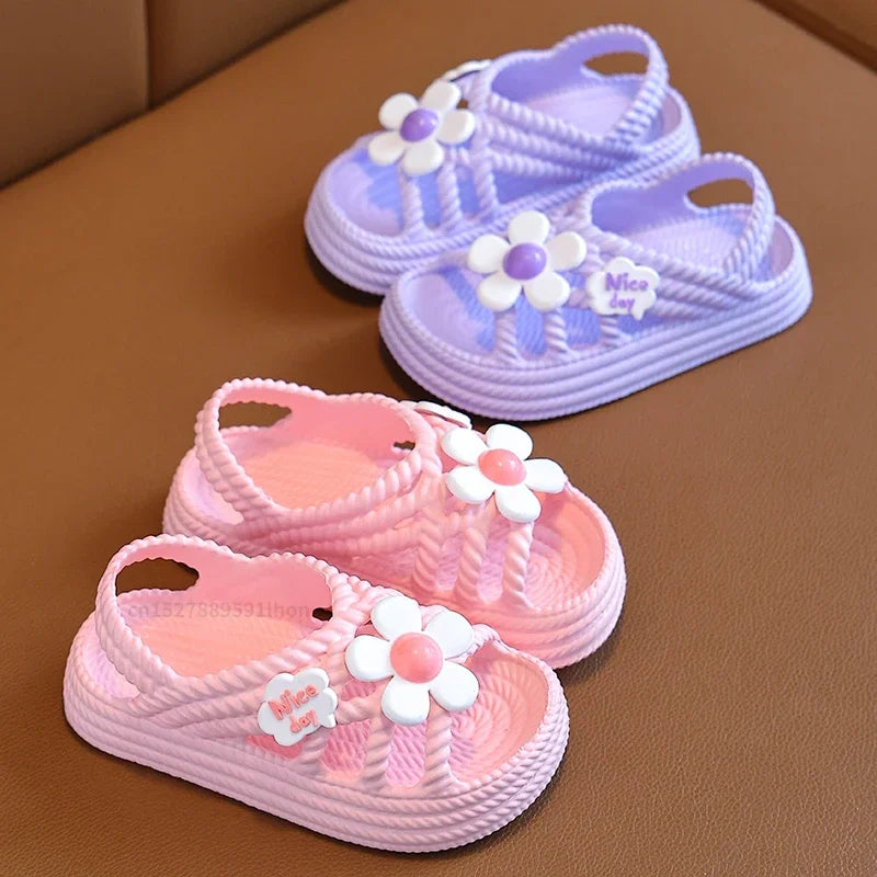Girls Summer Flower Slippers – Lightweight Non-Slip Kids Sandals