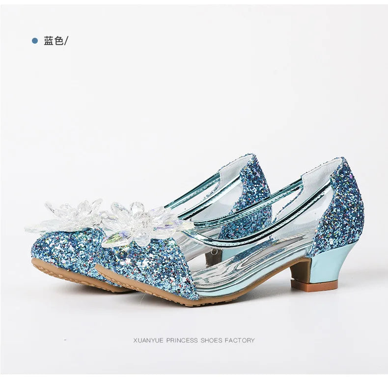 туфли для девочки Girls Princess Shoes Spring New Children Show High Heel Shoe Beautiful Girl Transparent Crystal Shoe Kids Shoe