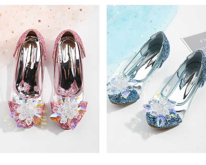туфли для девочки Girls Princess Shoes Spring New Children Show High Heel Shoe Beautiful Girl Transparent Crystal Shoe Kids Shoe