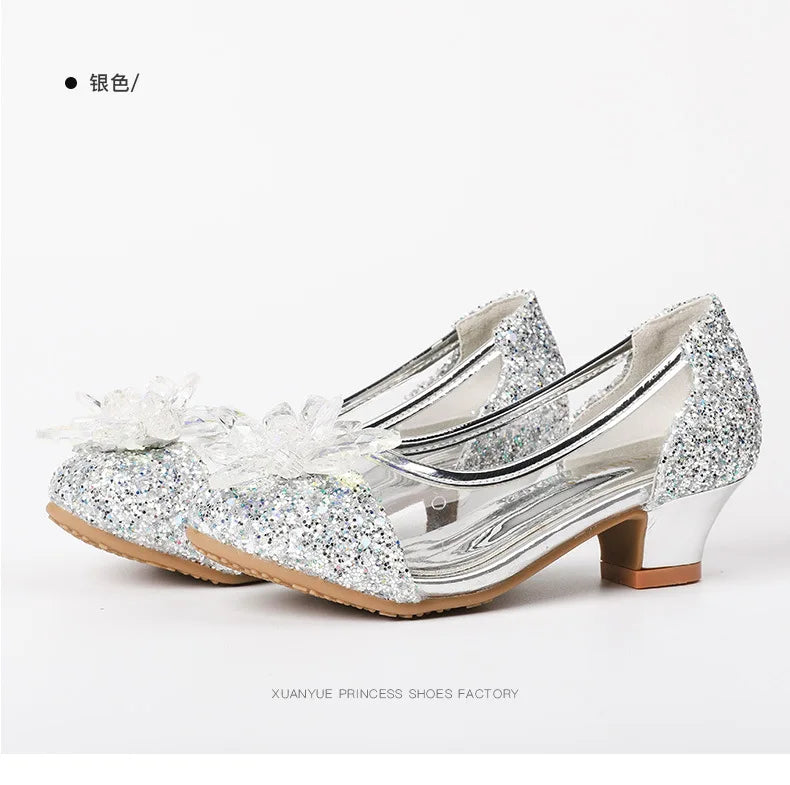 туфли для девочки Girls Princess Shoes Spring New Children Show High Heel Shoe Beautiful Girl Transparent Crystal Shoe Kids Shoe